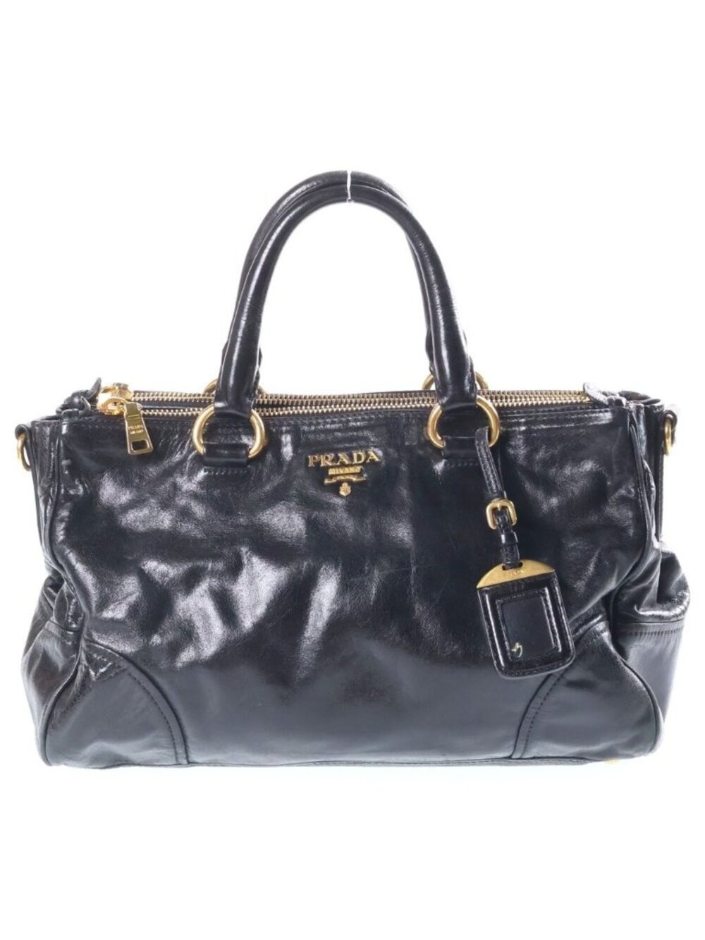 Prada Vitello Shine Handbag 2-Way Shoulder Leather Black